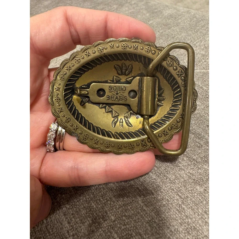 Vintage Belt Buckle Western Engraved Solid Brass Gold Women's